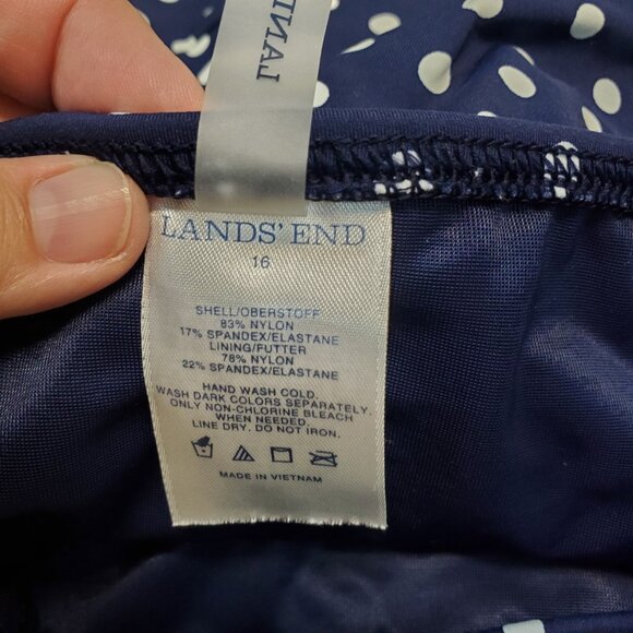 Lands End Blue White Polka Dot 2 Piece Swimsuit Blouson Tankini Bottom 16 18W - Picture 5 of 11